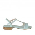 Woman's strap sandal in glittered and aquamarine suede heel 2