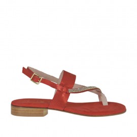 Woman's red glittered thong sandal with rhinestones heel 2 - Available sizes:  33, 42