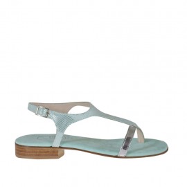 Woman's aquamarine glittered and silver laminated thong sandal heel 2 - Available sizes:  32