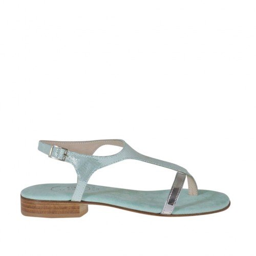 Woman's aquamarine glittered and silver laminated thong sandal heel 2 - Available sizes:  32