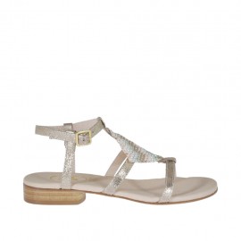 Platinfarbene bedruckte Damenriemsandale mit bunten Strasssteinen Absatz 2 - Verfügbare Größen:  32