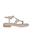 Woman's platinum printed sandal with strap and multicolored rhinestones heel 2