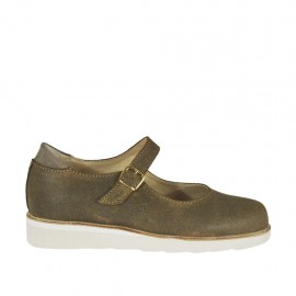 Zapato con cinturones para mujer en piel gris pardo y gris cuña 3 - Tallas disponibles:  45