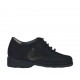 Woman's laced shoe in black nubuck leather and pierced fabric wedge heel 3 - Available sizes:  33, 43