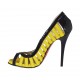 Scarpa aperta da donna in vernice nera e pelle gialla tacco 10 - Misure disponibili: 31, 32