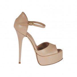 Scarpa aperta da donna con cinturino in pelle rosa cipria con plateau e tacco 13 - Misure disponibili: 42, 46