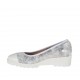 Decolté da donna in vernice bianca e pelle stampata laminata argento zeppa 4 - Misure disponibili: 42, 43, 44