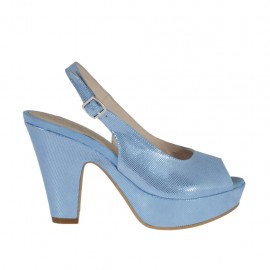 Hellblaue glitzernde Damenplateausandale Absatz 9 - Verfügbare Größen:  31, 32, 34