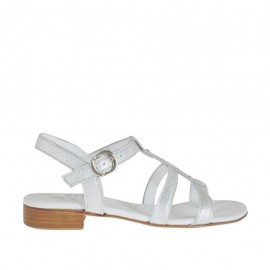 Woman's strap sandal with studs in silver laminated leather heel 2 - Available sizes:  32