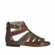 Scarpa aperta da donna con cerniera e fibbia in pelle cuoio e marrone e pelle stampata taupe e beige tacco 1 - Misure disponibili: 33