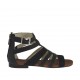 Scarpa aperta da donna con cerniera e fibbia in pelle nera e nabuk stampato nero tacco 1 - Misure disponibili: 33
