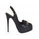 Chanel da donna con plateau, catena e frange in pelle nera tacco 12 - Misure disponibili: 31, 42
