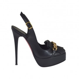 Slingback für Damen mit Plateau, Kette und Fransen aus schwarzem Leder Absatz 12 - Verfügbare Größen:  31, 42
