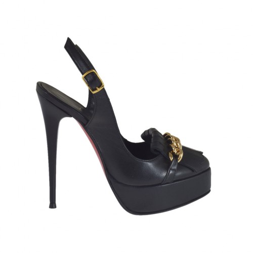 Chanel da donna con plateau, catena e frange in pelle nera tacco 12 - Misure disponibili: 31, 42