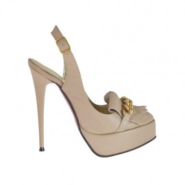 Slingback für Damen mit Plateau, Kette und Fransen aus puderrosafarbenem Leder Absatz 12 - Verfügbare Größen:  31