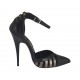 Scarpa aperta da donna con cinturino alla caviglia in pelle nera e laminata canna di fucile tacco 11 - Misure disponibili: 34, 42