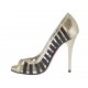 Scarpa aperta da donna in pelle nera e pelle laminata platino tacco 10 - Misure disponibili: 31