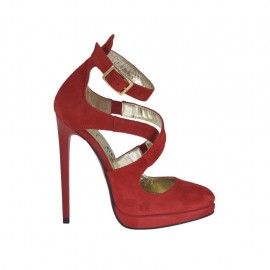 Chaussure ouverte pour femmes avec courroie et plateforme en daim rouge talon 12 - Pointures disponibles:  42