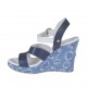Sandalo da donna in pelle blu e bianca e tessuto jeans con cinturino e plateau con zeppa 9 - Misure disponibili: 42, 44
