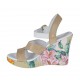 Sandalo da donna in pelle bianca e beige e stampata floreale con cinturino e plateau con zeppa 9 - Misure disponibili: 43