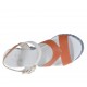 Sandalia para mujer en piel color cuero y blanca y tejido vaquero con cinturon, plataforma y cuña 9 - Tallas disponibles:  31, 33, 34, 42, 43, 44, 45