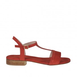 Woman's strap sandal in glittered and red suede heel 2 - Available sizes:  32