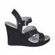 Sandalo da donna in pelle e pizzo nero con cinturino e plateau con zeppa 9 - Misure disponibili: 42