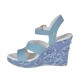 Sandale pour femmes en cuir bleu clair et tissu denim avec courroie, plateforme et talon compensé 9 - Pointures disponibles:  34, 42