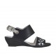 Sandalo da donna in pelle nera e laminata argento con ricamo zeppa 3 - Misure disponibili: 42, 43, 45, 46