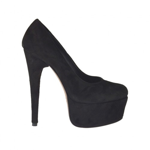 Decolté da donna con plateau in camoscio nero con tacco 13 - Misure disponibili: 31