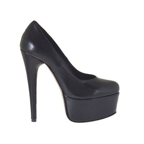 Zapato de salon para mujeres con plataforma en piel de color negro tacon 13  - Tallas disponibles:  31