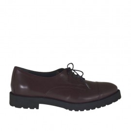 Zapato derby para mujer con cordones en piel granate tacon 3 - Tallas disponibles:  42, 46