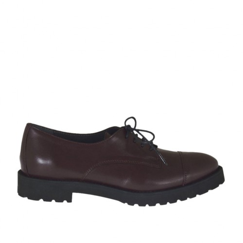 Zapato derby para mujer con cordones en piel granate tacon 3 - Tallas disponibles:  42, 46