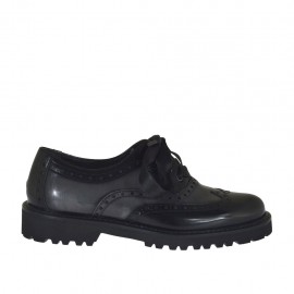 Zapato oxford para mujer con cordones en piel cepillada gris y negra tacon 3 - Tallas disponibles:  32, 33