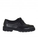 Zapato oxford para mujer con cordones en piel cepillada gris y negra tacon 3
