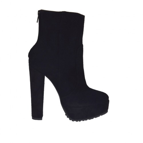 Botines con cremallera para mujeres con plataforma en gamuza de color negro con tacon 13 - Tallas disponibles:  42
