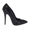 Escarpin pour femmes à bout pointu en cuir verni noir avec talon 10