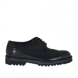 Derbyschuh mit Schnürsenkeln und Broguemuster für Herren aus schwarzem Leder und gebürstetem Leder - Verfügbare Größen:  36, 48, 50