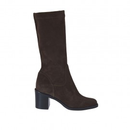 Stivale da donna in camoscio ed elasticizzato marrone tacco 6 - Misure disponibili: 42