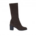 Botas para mujer en gamuza y material elastico marron con tacon 6