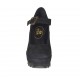 Woman's strap pump with wedge and platform in black nubuck leather wegde heel 9  - Available sizes:  42, 43, 45