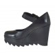 Decolté da donna con cinturino, zeppa e plateau in pelle nera zeppa 9 - Misure disponibili: 42, 43