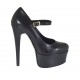 Decolté da donna con cinturino e plateau in pelle nera con tacco 13 - Misure disponibili: 31