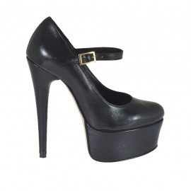 Decolté da donna con cinturino e plateau in pelle nera con tacco 13 - Misure disponibili: 31