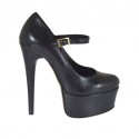 Woman's strap pump with platform in black leather heel 13
