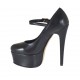 Decolté da donna con cinturino e plateau in pelle nera con tacco 13 - Misure disponibili: 31
