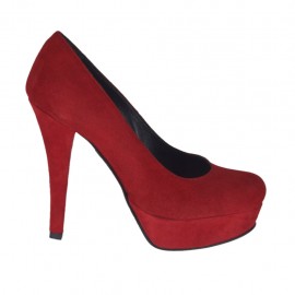 Escarpin pour femmes avec plateforme en daim rouge talon 10 - Pointures disponibles:  31