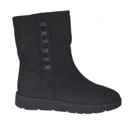 Woman's ankle boot with studs in black nubuck leather wedge heel 3 - Available sizes:  33