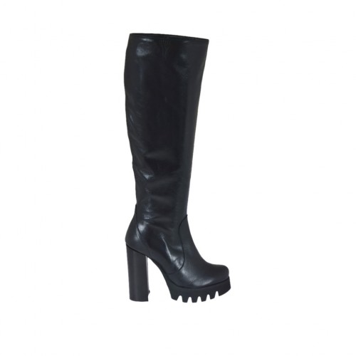 Bota para mujer con cremallera en piel de color negro tacon 10 - Tallas disponibles:  31