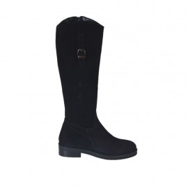 Bottes pour femmes avec fermeture éclair et boucle en daim noir talon 3 - Pointures disponibles:  33